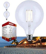 Satco S12155 8W LED G40 Globe Bulb, Warm Dimming 3000K-2000K, 800 Lumens, 90 CRI, 60W Replacement, Clear Glass, E26 Medium Base, Enclosed Fixture Rated, Dimmable, 120 Volt (2 Pack)