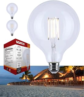 Satco S12155 8W LED G40 Globe Bulb, Warm Dimming 3000K-2000K, 800 Lumens, 90 CRI, 60W Replacement, Clear Glass, E26 Medium Base, Enclosed Fixture Rated, Dimmable, 120 Volt (2 Pack)