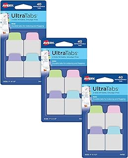 Avery Ultra Tabs, Mini Tabs, 1" x 1.5", 2-Side Writable, Assorted Pastel Colors, Self Adhesive, Repositionable, 40 Per Pack, 120 Total (3-Pack of 74761)
