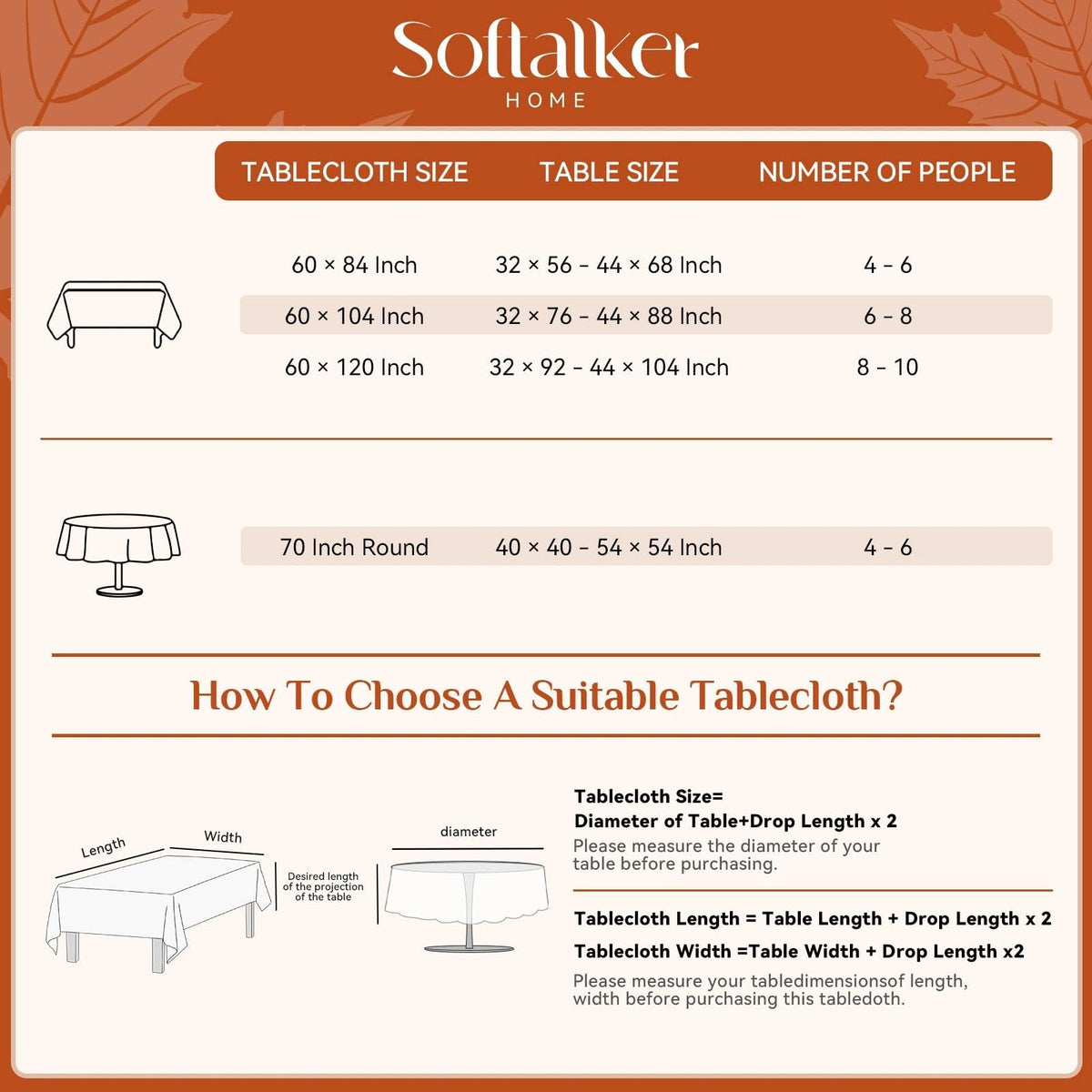 Softalker Faux Linen Round Tablecloth, 70 Inch, Pumpkin and Maple Leaf