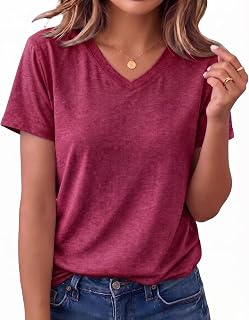Womens V Neck Tees Casual Summer Solid T Shirts Short Sleeve Tops