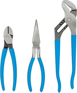 Channellock GS-4 Plier Set with Tongue and Groove, Diagonal, and Long Nose Pliers, 3-Piece