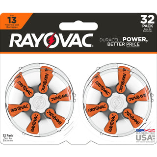 Size 13 Hearing Aid Batteries (32 Pack) by Rayovac – 32 Count (Pack of 1), Multicolor, Pack of 32, Model E302398900