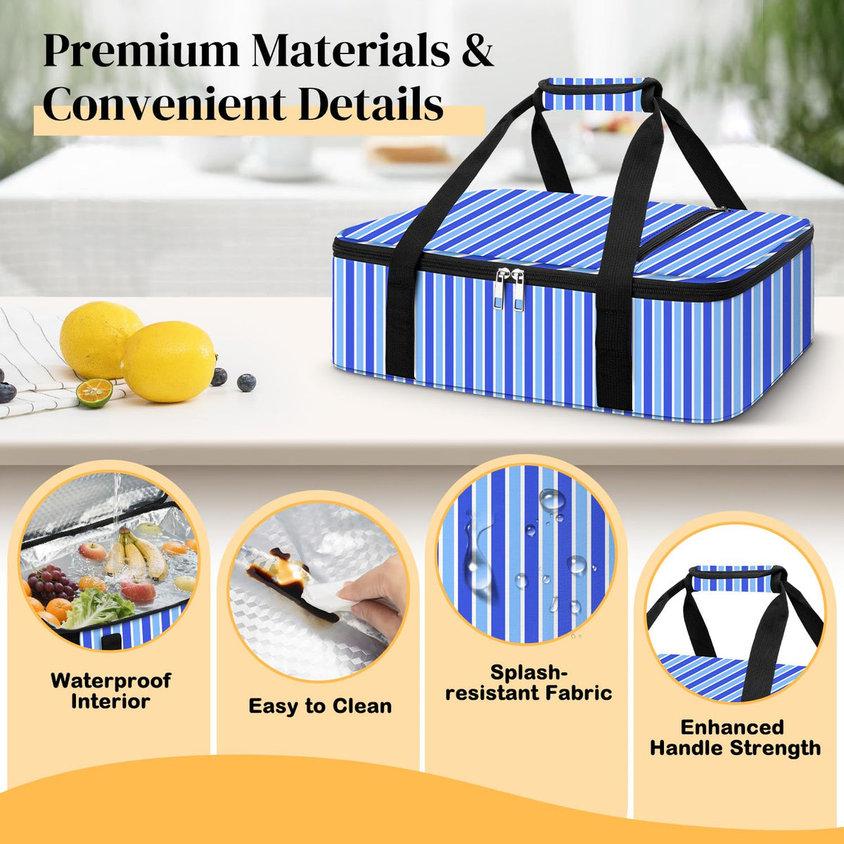Coobiiya Insulated Casserole Carrier, Fits 9 x 13 Inch Dish, Single Layer Stripes