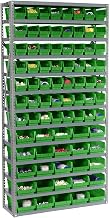Global Industrial 13 Shelf Steel Shelving with (81) 4" H Plastic Shelf Bins, Green, 36x12x72