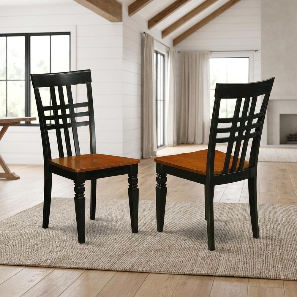 Solid Wood Dining Chairs with Wood Seat by Furnifact – Wood, Black & Cherry, Pack of 2