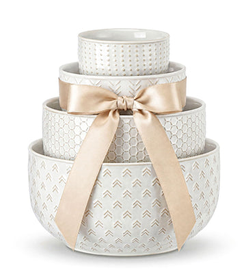 Lareina Ceramic Mixing Bowl Set, 4 Piece, Ivory White