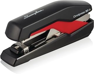 Swingline Stapler, Omnipress 30 Stapler, "Press Anywhere for Easier Use", 30 Sheet Capacity, Black/Red (5000586A)