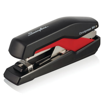 Stapler, Omnipress 30 Stapler, "Press Anywhere for Easier Use", 30 Sheet Capacity, Black/Red () by Swingline – Plastic, Black/Red, Model 5000586A