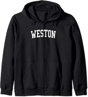 Vintage Weston FL Distressed White Varsity Style Zip Hoodie