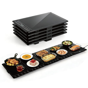 KAZRBEP Modular Warming Tray, 5 Panel Expandable, Black Tempered Glass