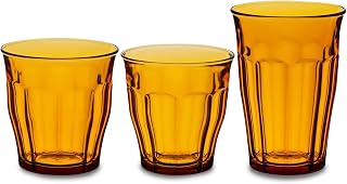 Duralex Le Picardie Glass Tumbler Drinking Set – 18-Piece Amber Tumblers in Mixed Sizes