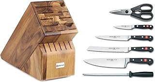 Wusthof Classic 7-Piece Cutlery Set with Wüsthof - 17-Slot Acacia Knife Block