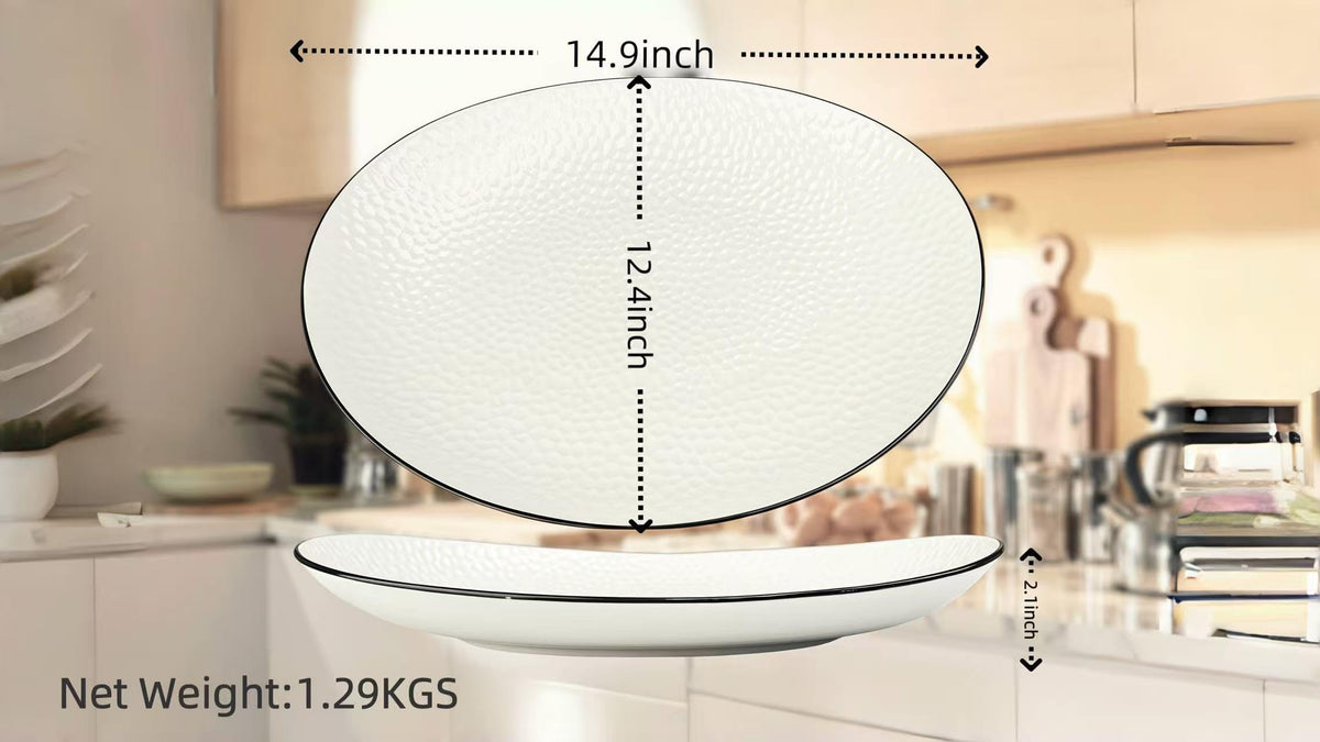 Roeveca Ceramic Serving Platter, Oval 15 x 12.4 Inch, White, Set of 2