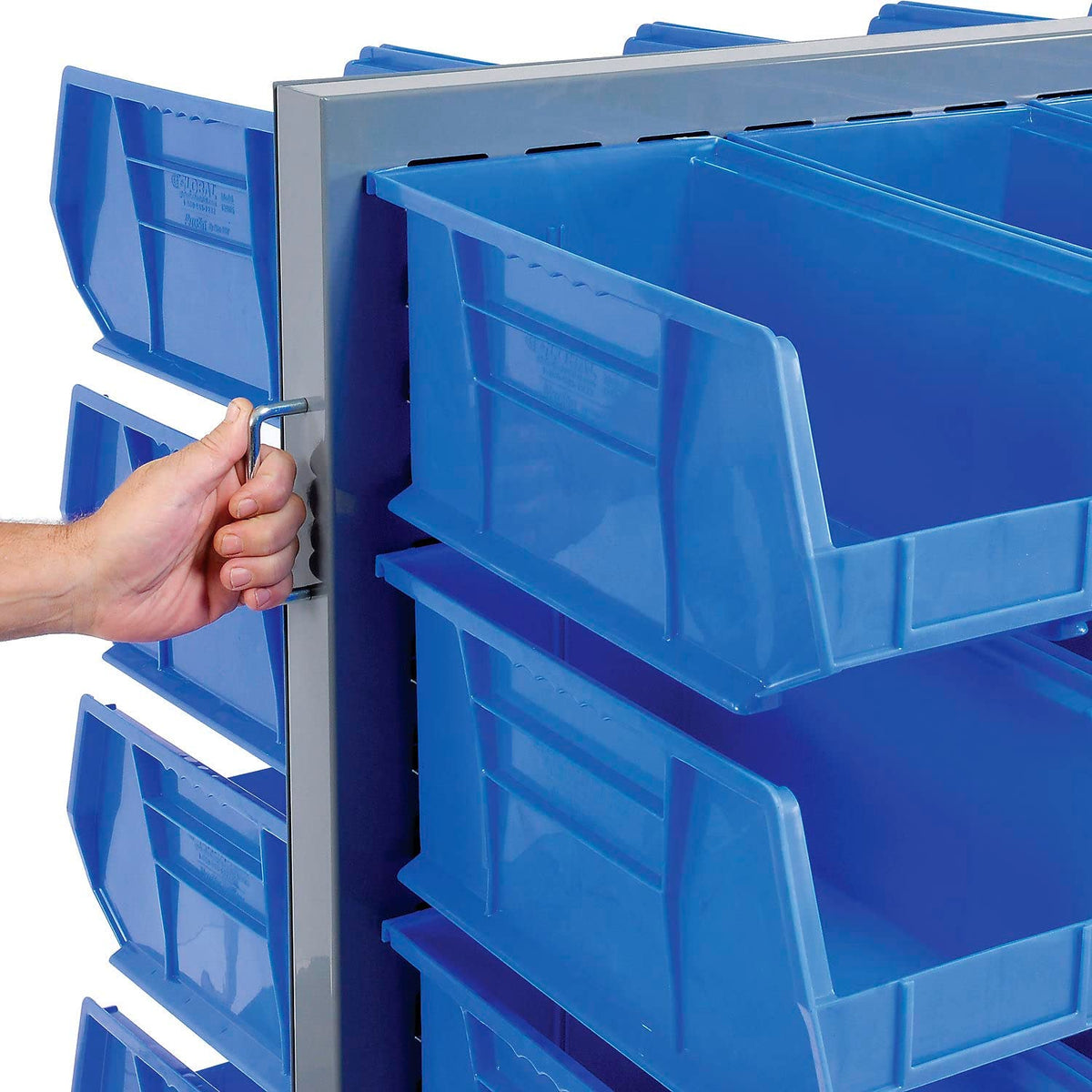 Double-Sided Mobile Rack with (48) Blue Bins by Global Industrial – Alloy Steel, Gray, Model 550180BL