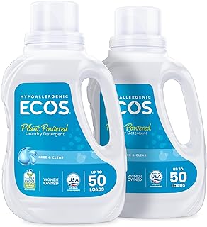 ECOS Laundry Detergent Liquid, Free & Clear, 50 Fl Oz (Pack of 2) | 100 Loads, Dermatologist Tested Laundry Soap, Hypoallergenic, EPA Safer Choice Certified, Plant-Powered
