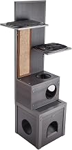 New Age Pet ECOFLEX Kitty Climber Cat Tree with 2 Cubes, 2 Shelves, Sisal Scratch Pad, 60" Tall, Moisture and Odor Resistant Indoor Cat Furniture, Grey