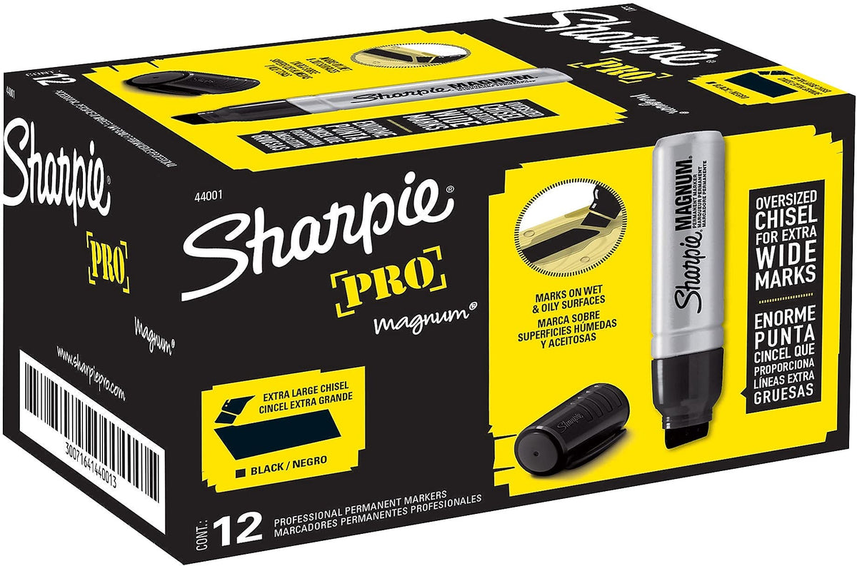 Magnum Permanent Marker by Sharpie – Aluminum, Black, Pack of 12, Model 44001BX