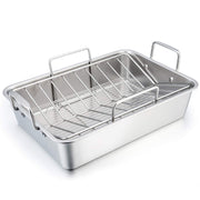 TeamFar Stainless Steel Roasting Pan with Rack, 16 Inch Large, Silver