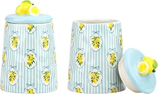 10 Strawberry Street Amalfi Lemon Ribbon Stripe Canister, Set of 2