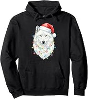 White Wolf Christmas Lights Festive Xmas Arctic Animal Pullover Hoodie
