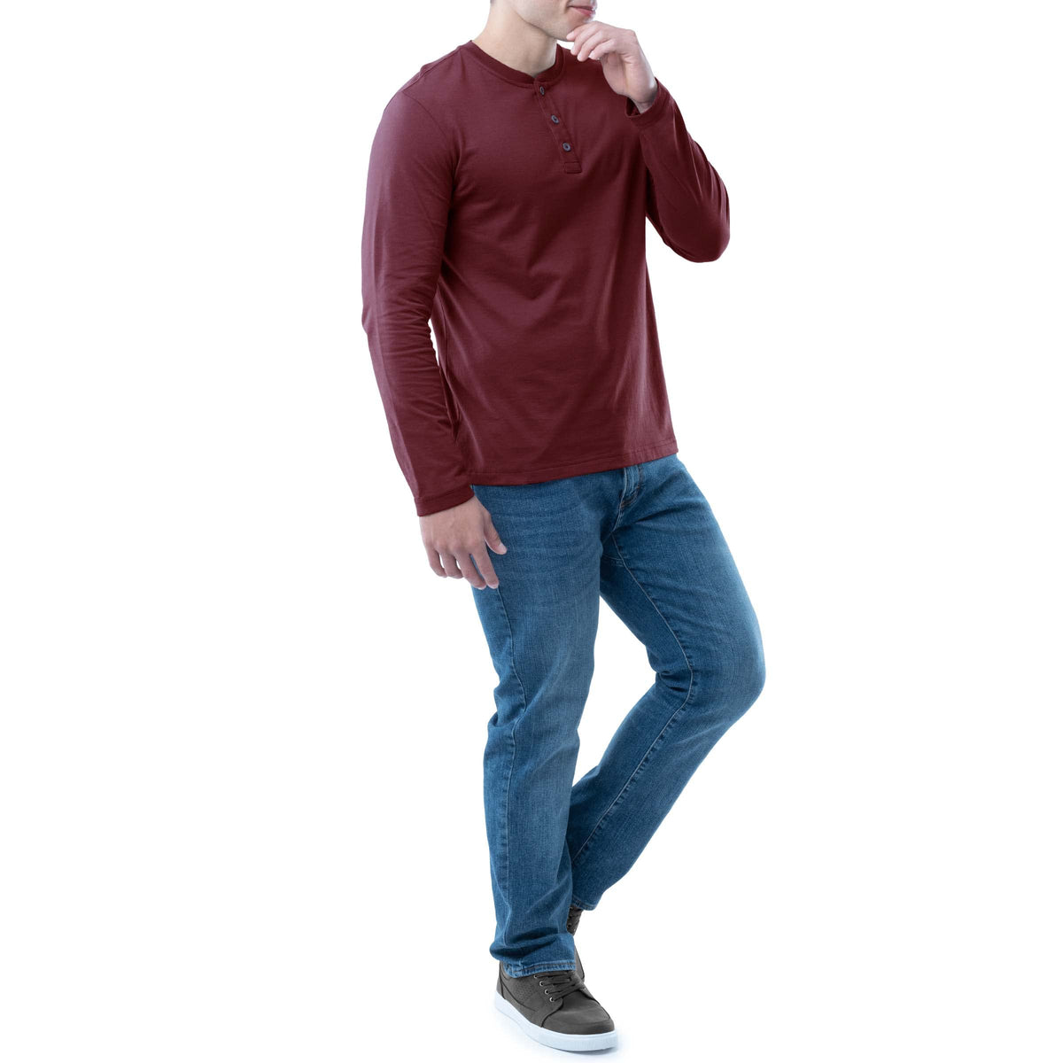 Men's Long Sleeve Soft Washed Cotton Henley T-Shirt – Cotton, Rhubarb, Model WRT21722
