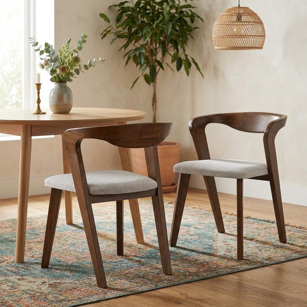 Pascan Brown Solid Wood Dining Chair Set of by Starlight Canyon Home – Full Solid Rubberwood, Fabric, Brown, Pack of 2