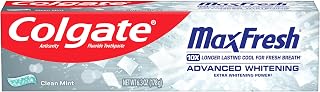 Colgate MaxFresh Advanced Whitening Toothpaste for Bad Breath, Fluoride Formulated, Helps Whiten Teeth and Leaves Breath Feeling Fresh for Hours, Fights Cavities, Clean Mint, 6.3 oz