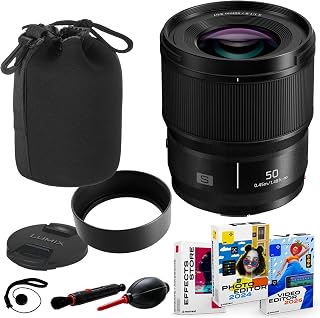 Panasonic LUMIX S 50mm f/1.8 Lens Bundle + Pouch, Photo/Video Editing Software Package + Lens Cap Keeper + Pen/Blower (11 Items)