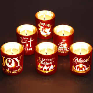 Mumufy Nativity Votive Candle Holders, Set of 6 with 10 Candles, Red Glass