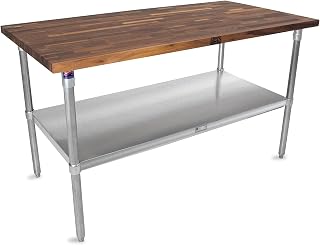 John Boos WAL-SNS 09-O-40 Walnut Blended Oil Top Worktable with Stainless Base and Shelf, 60" x 30" x 40"