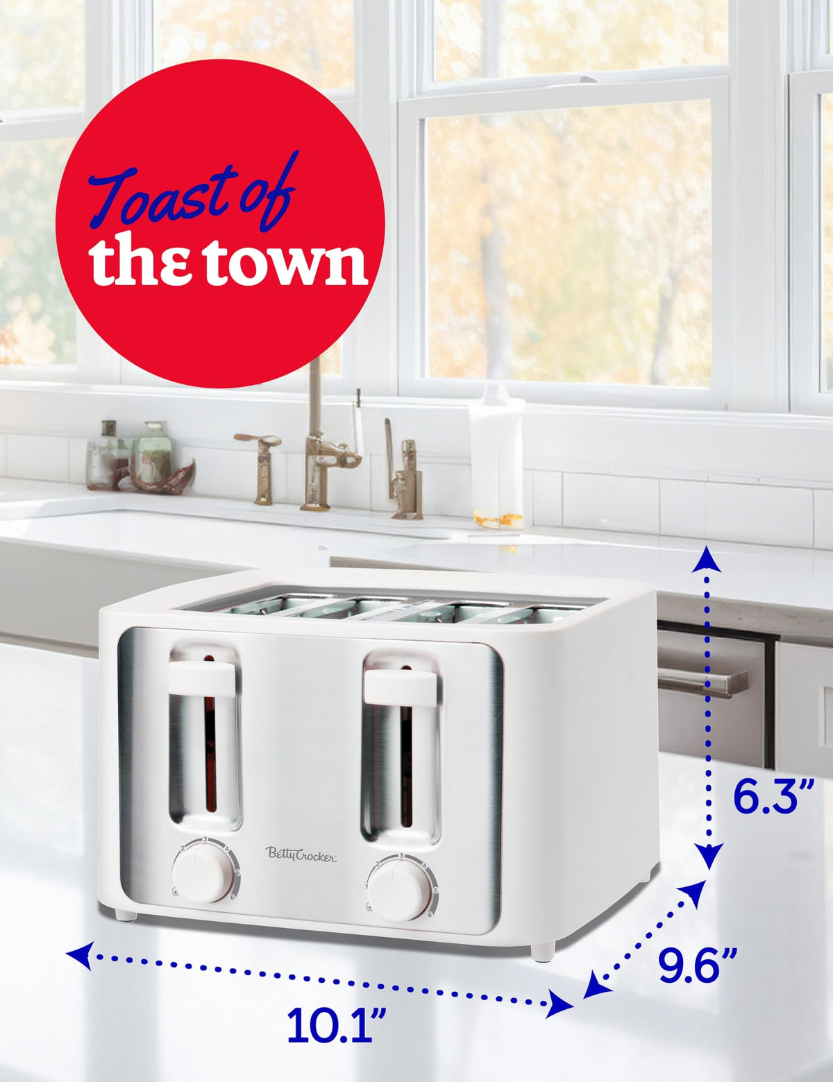 4-Slice Toaster by Betty Crocker – 4-Slice, Plastic, White, Model BC-5635W