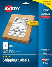 Avery Half-Sheet Printable Shipping Labels, 5.5" x 8.5" Customizable Stickers, White, 50 Blank Mailing Labels, Great for Mailing, Shipping, Organizing, and More (8126)