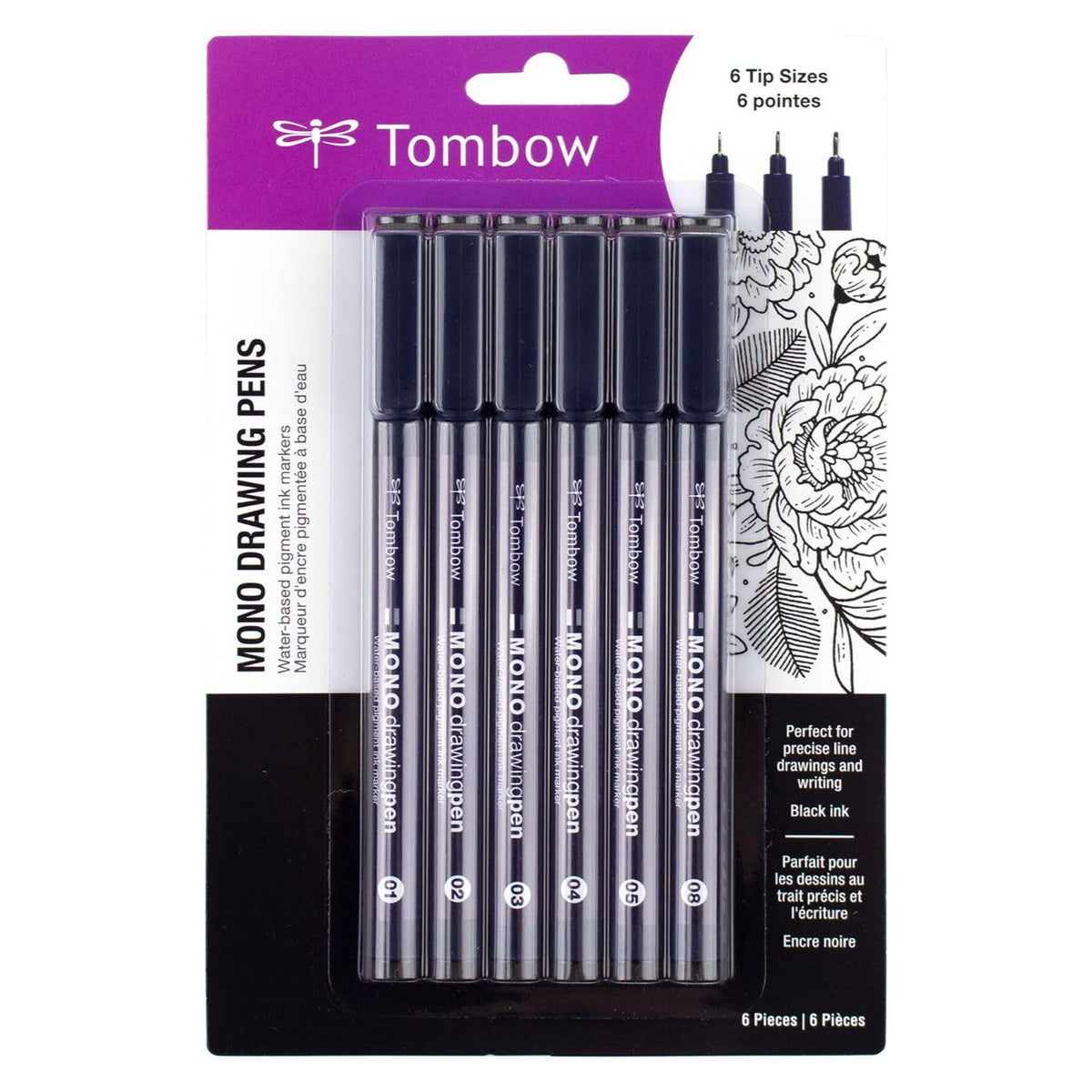Mono Drawing Pen by Tombow – 1 Count (Pack of 6), Plastic, Black, Model 66405