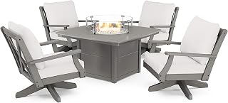 Polywood Braxton Deep Seating Set, Slate Grey/Textured Linen