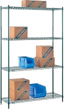Nexel Poly-Green, 4 Tier, Wire Shelving Starter Unit, 54"W x 14"D x 86"H