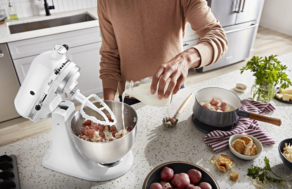 Classic Series 4.5 Quart Tilt-Head Stand Mixer K45SS by KitchenAid – 4.5 Q, 4.5 quarts, Stainless Steel, White, Pack of 4