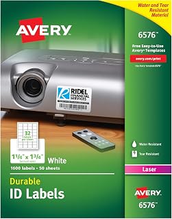 Avery Durable White Cover up ID Labels for Laser Printers, 1.25" x 1.75", (6576), 1600 Count (Pack of 5)