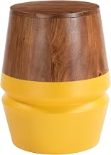 Tornos Side Table Walnut & Yellow, Multicolor End Table, Modern Style, Solid Acacia Wood Round Shape Tabletop, Solid Acacia Wood, Indoor Living, 15" W x 15" D x 18.1" H