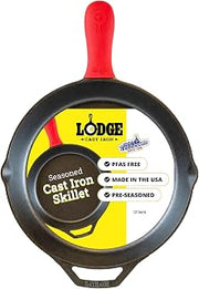 Lodge Pre-Seasoned Cast Iron Skillet with Silicone Handle Holder, 12 Inches
