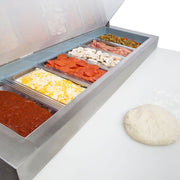 MXCPP50HC Commercial Refrigerated Pizza Prep Station Stainless Steel Construction with 6 4-Inch Pans and Food Grade Cutting Board by MAXX Cold – 12 cubic feet, Model DVP50