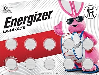 Energizer LR44 / A76 Button Batteries, (10 Pack), 1.5V LR44 Batteries | Zero mercury miniature alkaline watch battery for calculators, keyless entry systems, glucose monitors, heart rate monitors