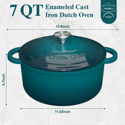 Umite Chef Enameled Cast Iron Dutch Oven, 7 Quart, Emerald