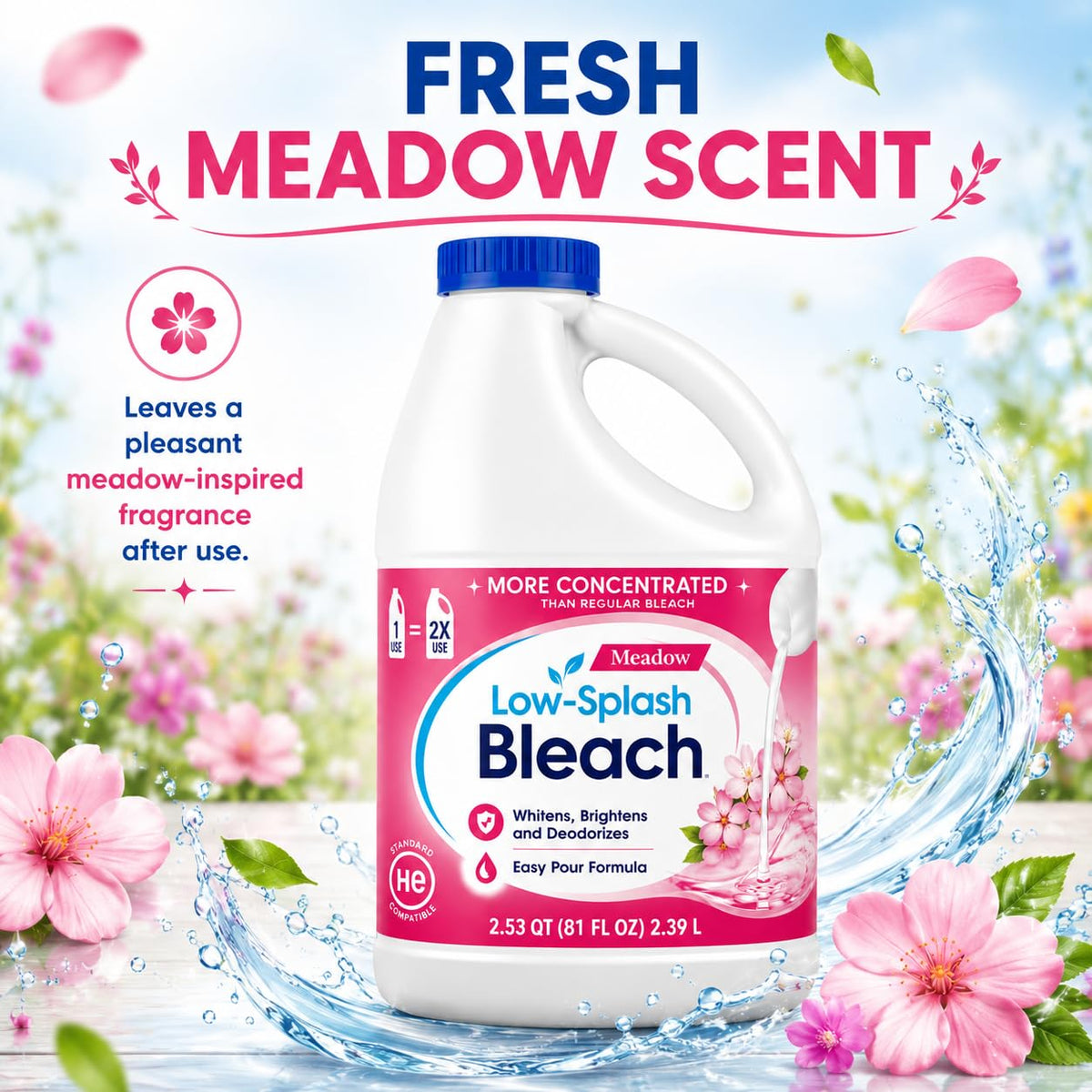 Low Splash Bleach by Generic – 81 Fl Oz (Pack of 1), Model RHM-meadow-81oz