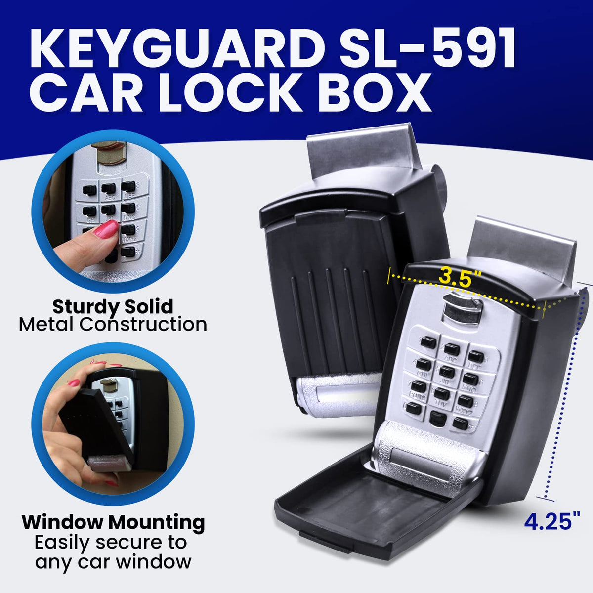 Car Window Punch Button Lock Box by KeyGuard – 1 Pack, Zinc, SL-591, Model SL-591