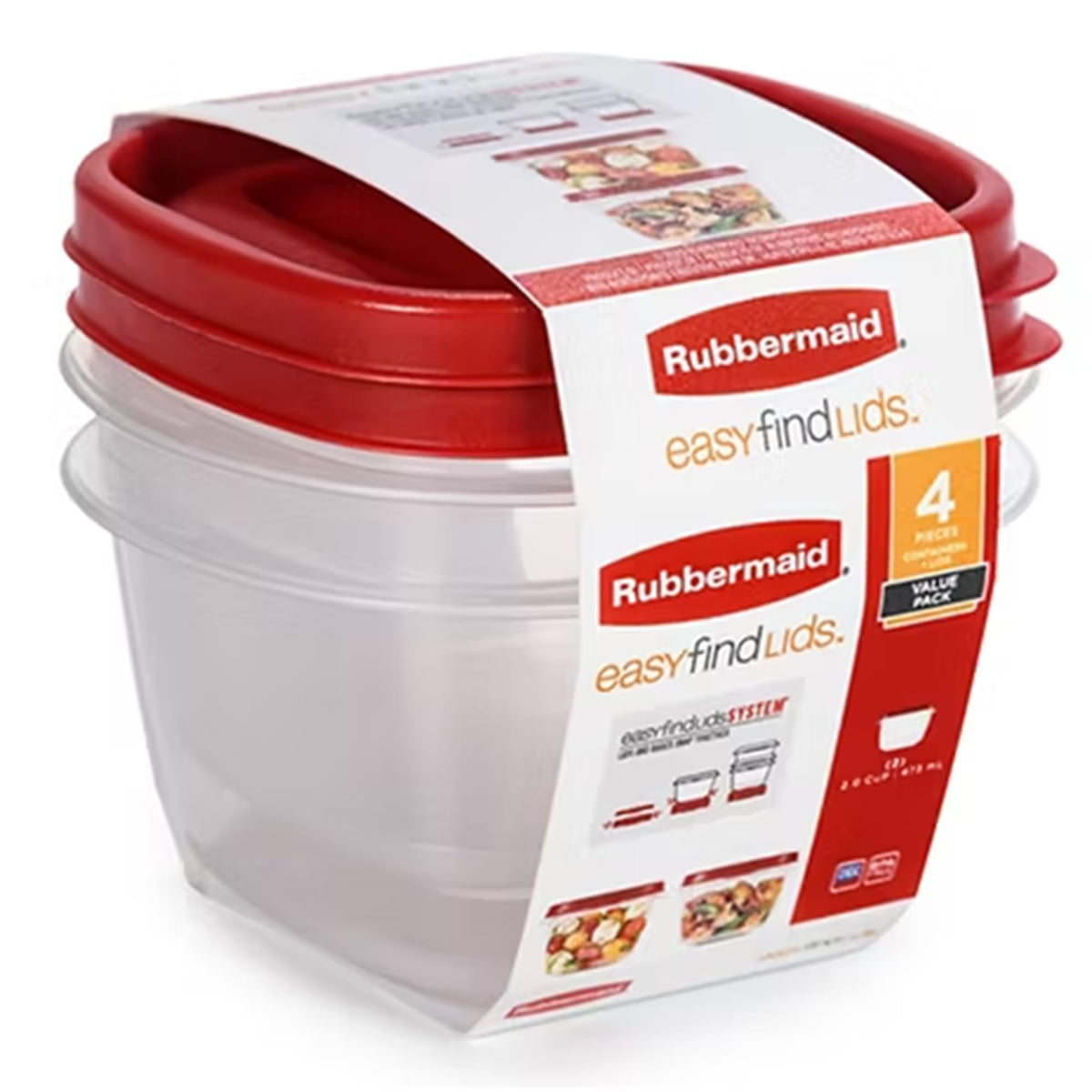 Clear Food Storage Kitchen Organization Containers by Rubbermaid – 2 Pack, 2 cups, Clear, Pack of 4, Model 2067184