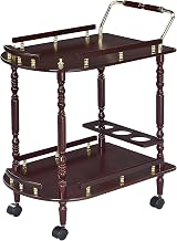 Furnifact Wood Veneer Bar Cart with 2-Tier Open Shelves, Vintage Tea Cart on Wheels Rolling Beverage Serving Trolley, Merlot