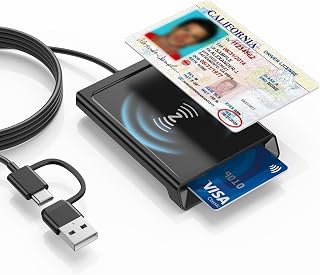[2-in-1 Dual Tech] NFC Reader Writer & CAC Card Reader, USB-A + USB-C Military DOD PIV ID Contact and Contactless Smart Card Reader for Windows, Mac, Linux, Android