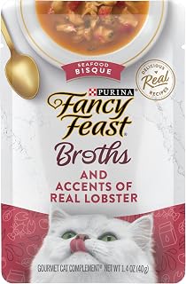 PURINA Fancy Feast Lickable Wet Cat Food Broth Topper Seafood Bisque and - (16) 1.4 oz. Pouches