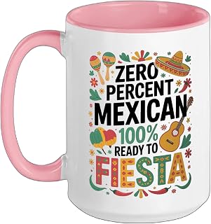 0% Mexican 100% Ready To Fiesta Ceramic Mug, Pink/White, 15oz
